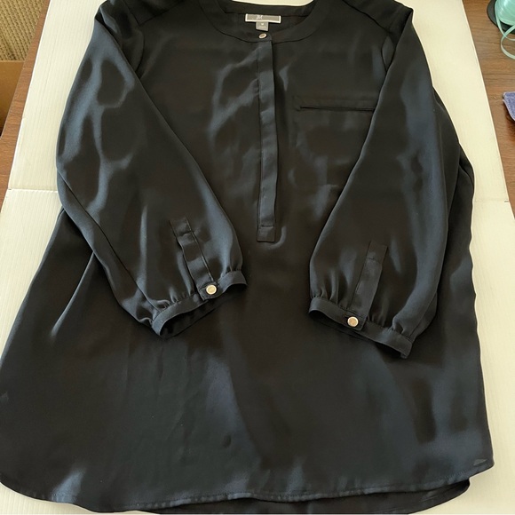 JM Collection Black Collarless Long Sleeve Silver Button Hidden Placket Blouse - Picture 9 of 15
